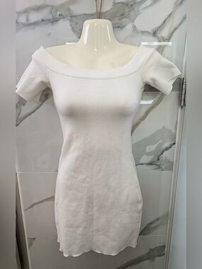 Zara Off-Shoulder White Knit Mini Dress